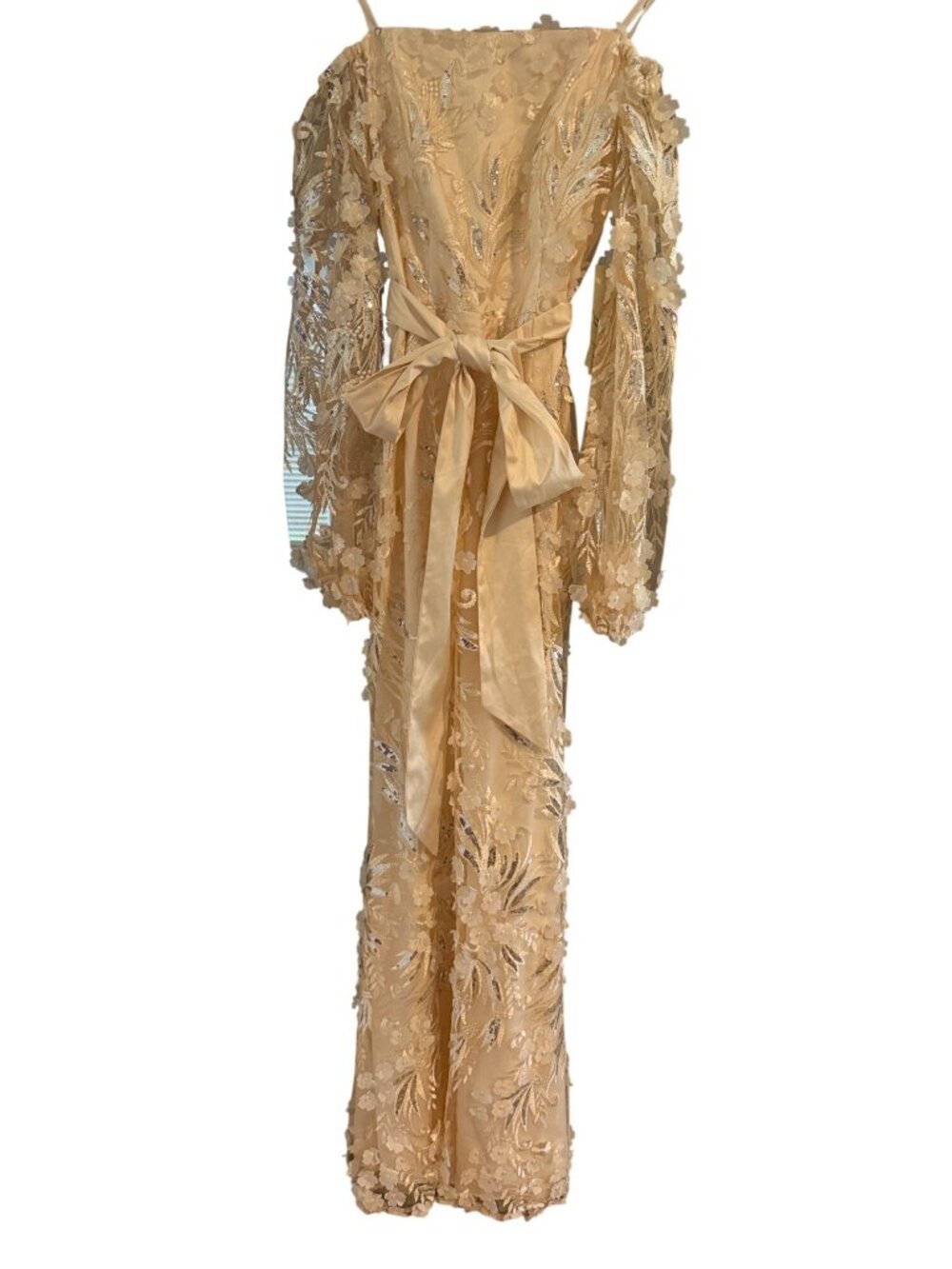 Eliza J Ivory Sequin Embroidered Balloon-Sleeve Gown Dress Size 6 NWT - Picture 2 of 13